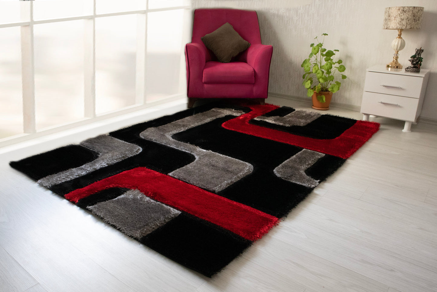 3D Shaggy Red/Black 5X7 Area Rug - 3D199-RED-BLC-57 - Luna Furniture - Dallas Store