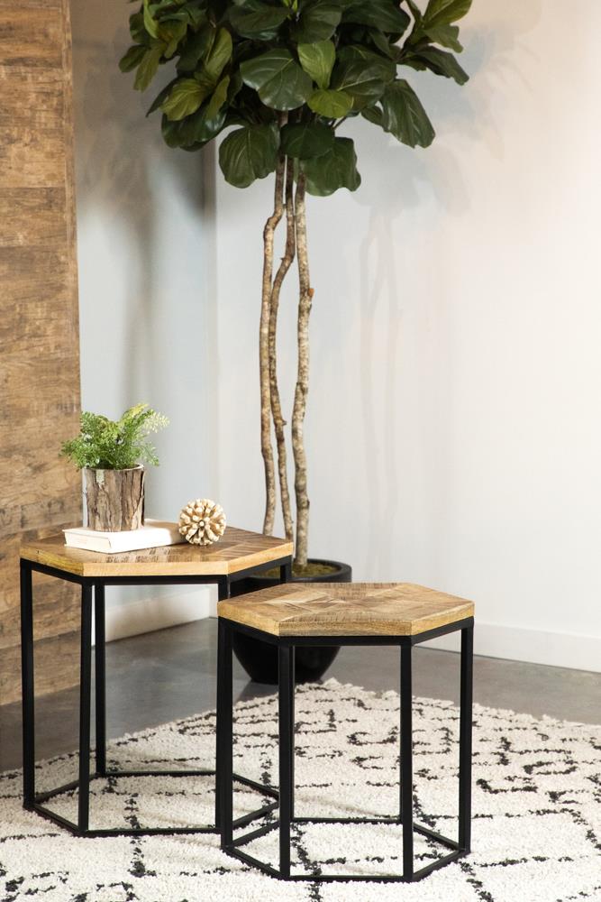 Adger 2-Piece Hexagon Nesting Tables Natural/Black - 935844 - Luna Furniture - Dallas Store