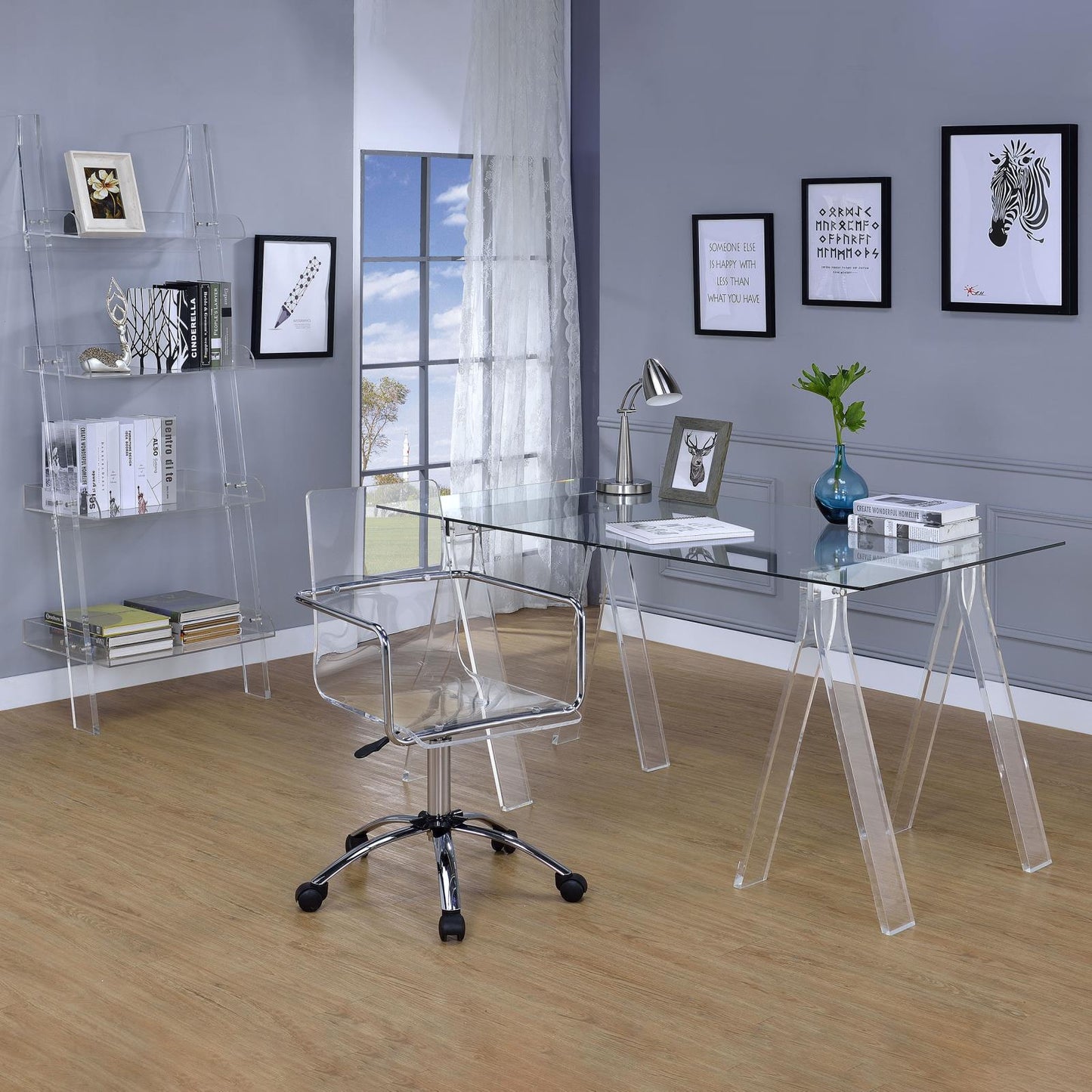 Amaturo Clear 4-Shelf Ladder Bookcase - 801553 - Luna Furniture - Dallas Store