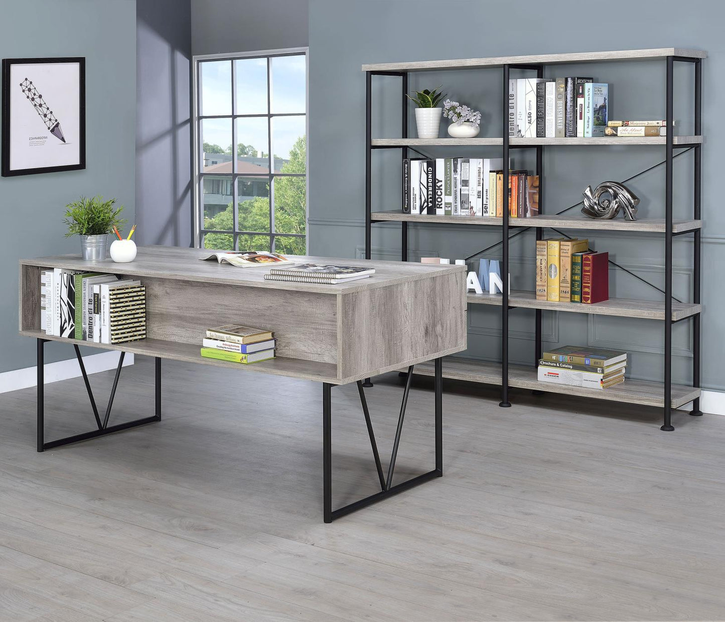 Analiese Gray Driftwood 4-Drawer Writing Desk - 801999 - Luna Furniture - Dallas Store