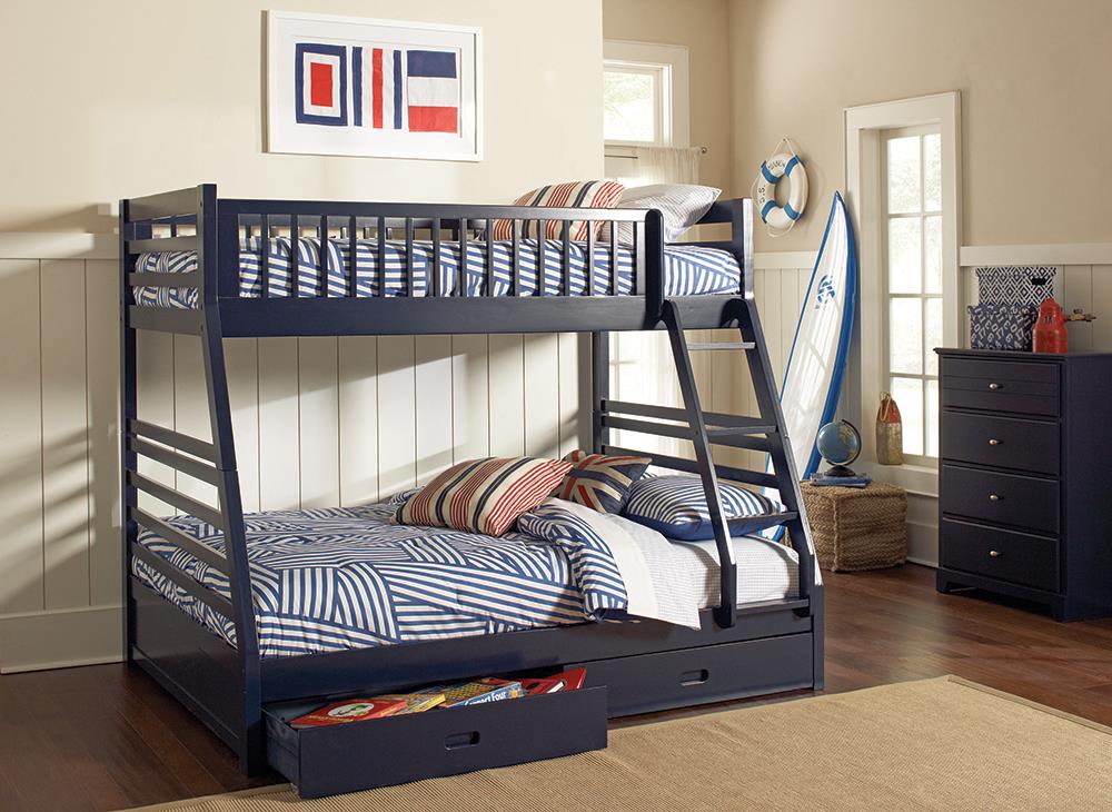 Ashton Navy Blue Twin over Full 2-Drawer Bunk Bed - 460181 - Luna Furniture - Dallas Store