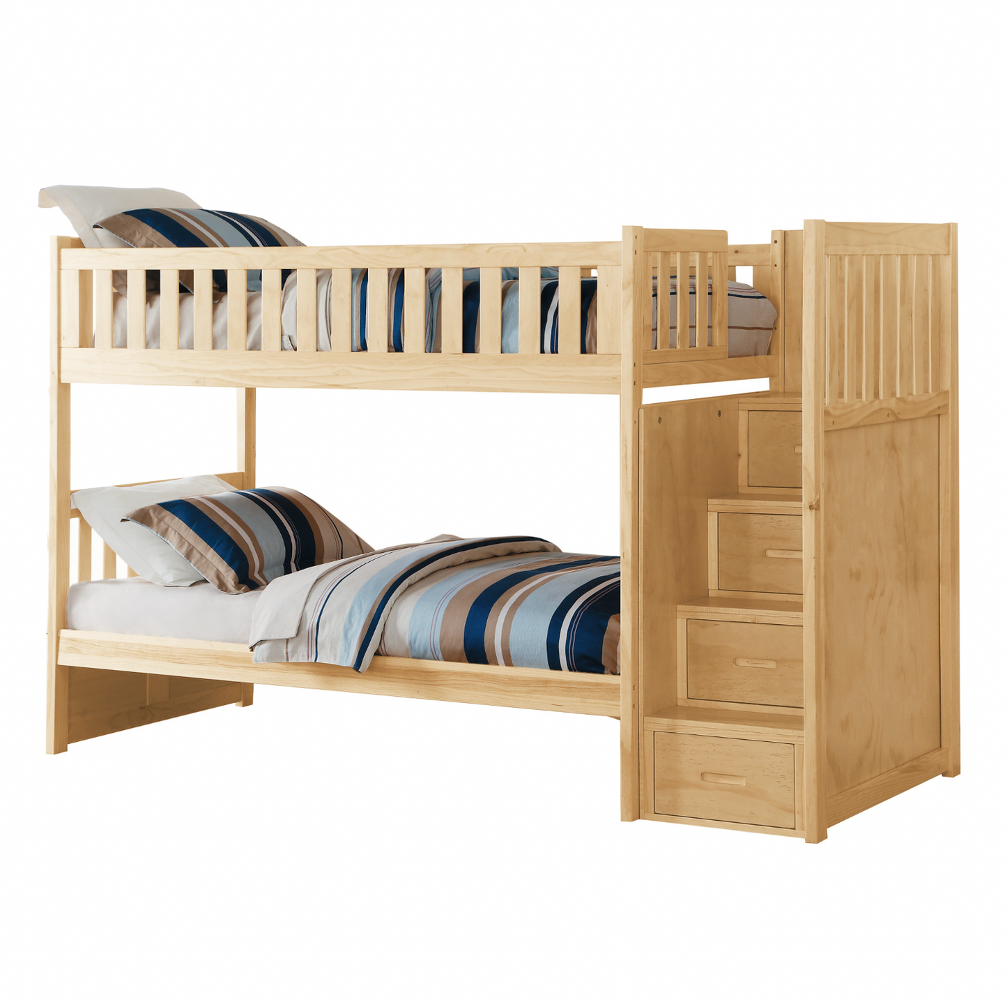 Bartly Pine Twin/Twin Step Bunk Bed with Storage Boxes - SET | B2043SB-1 | B2043SB-2 | B2043SB-3 | B2043SB-SL | B2043-T - Luna Furniture - Dallas Store