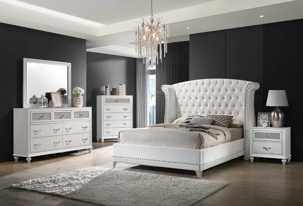 Barzini California King Wingback Tufted Bed White - 300843KW - Luna Furniture - Dallas Store