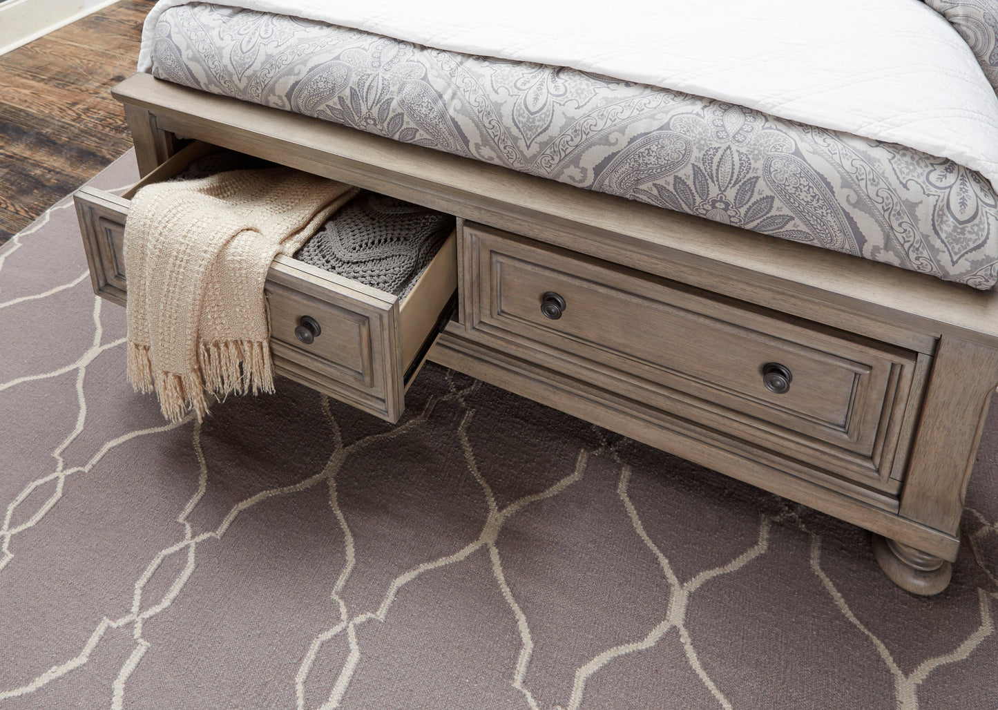 Bethel Wire Brushed Gray Queen Sleigh Storage Platform Bed - SET | 2259GY-1 | 2259GY-2 | 2259GY-3 - Luna Furniture - Dallas Store