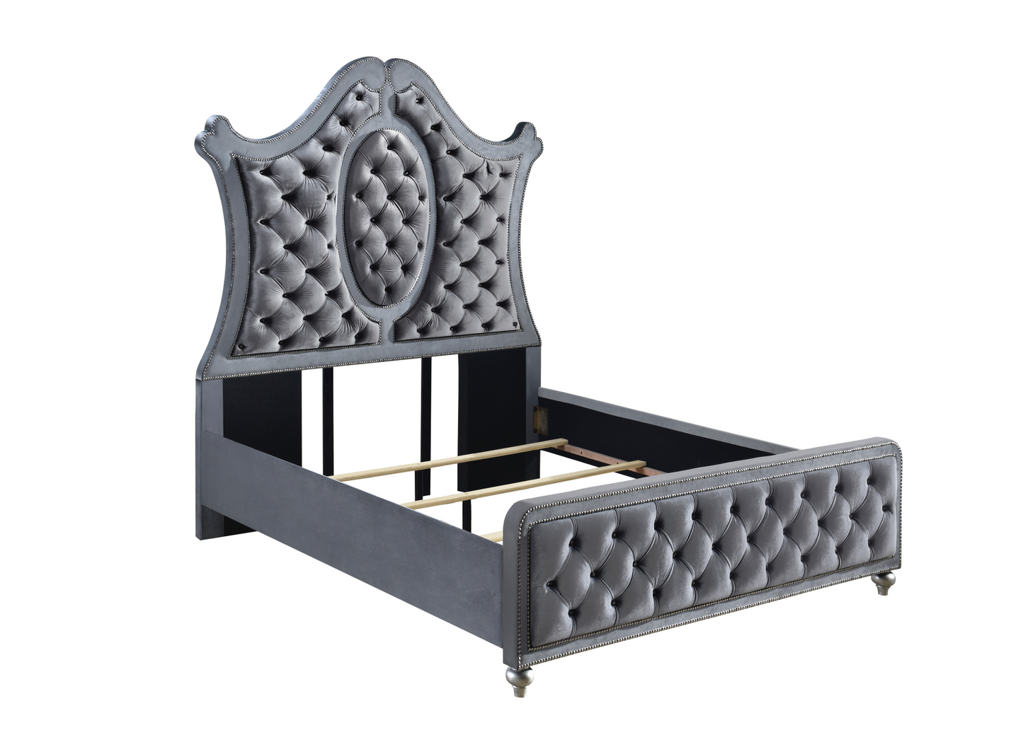 Cameo Gray Queen Upholstered Panel Bed - SET | B2100-Q-HB | B2100-Q-FB | B2100-KQ-RAIL | B2100-KQ-HBLEG - Luna Furniture - Dallas Store