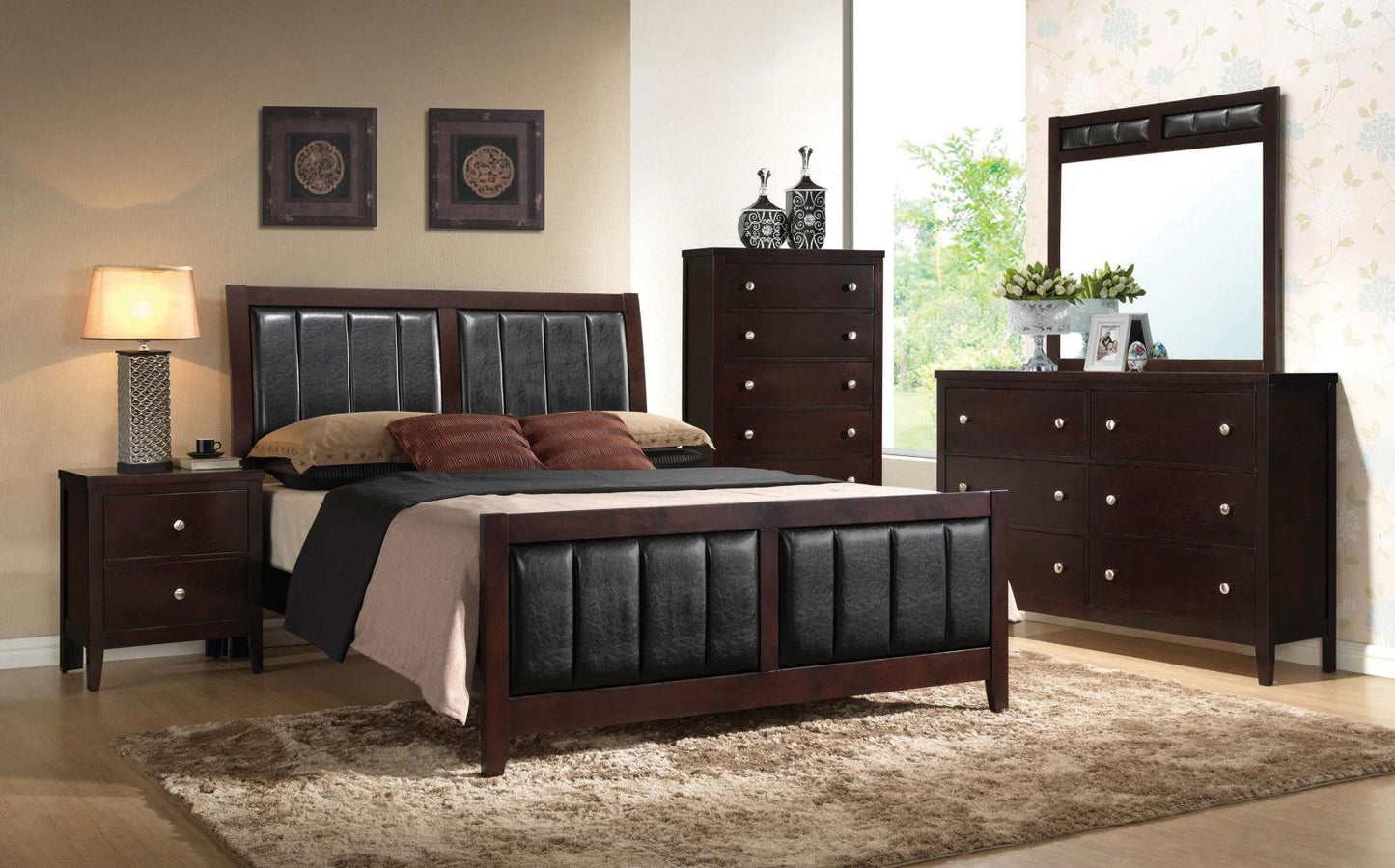 Carlton Queen Upholstered Bed Cappuccino/Black - 202091Q - Luna Furniture - Dallas Store