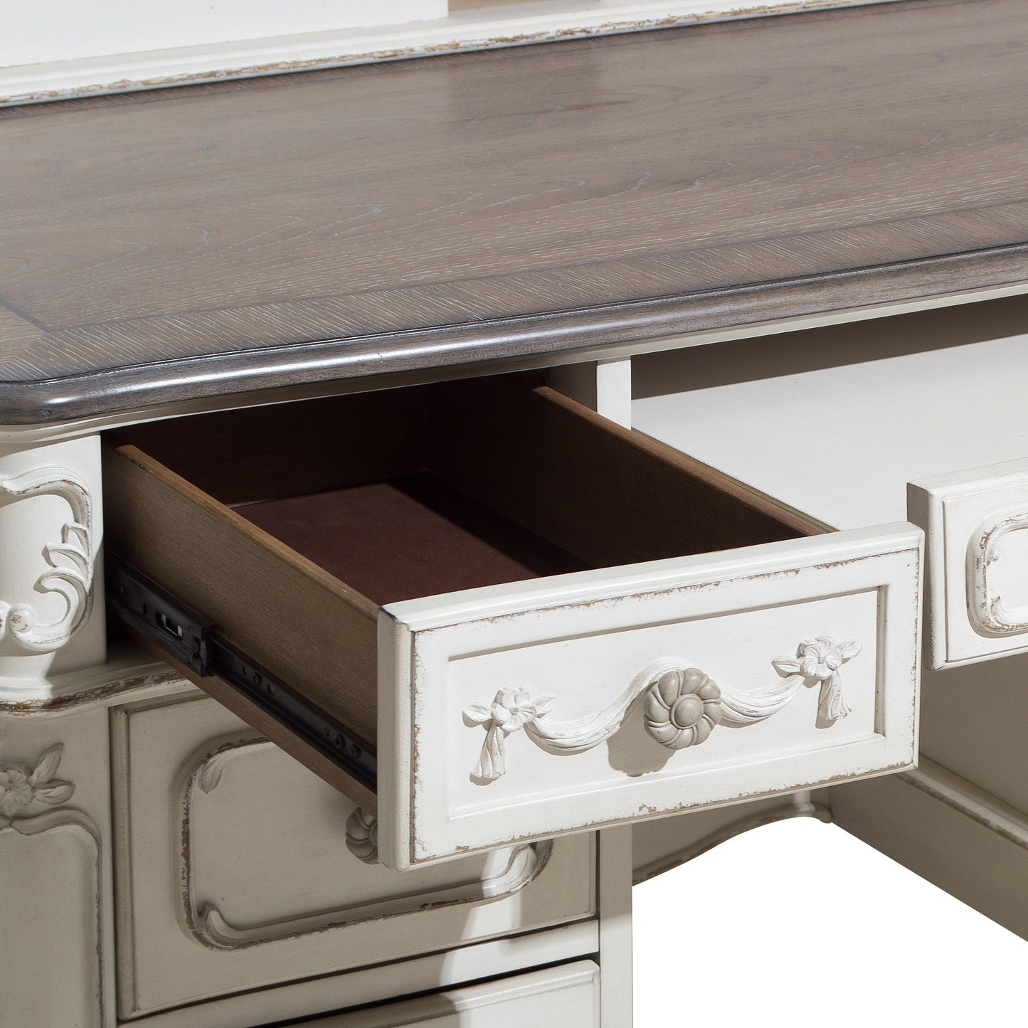 Cinderella Antique White Writing Desk with Hutch - SET | 1386NW-10 | 1386NW-11 - Luna Furniture - Dallas Store