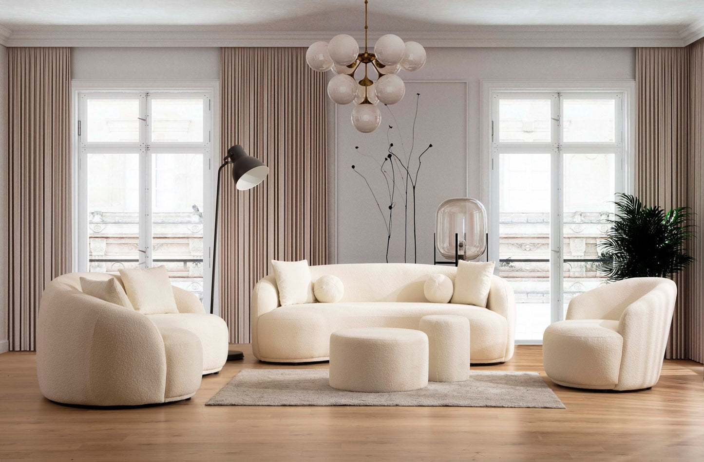 Cloe Ivory Boucle Stool - CLOEIVORY-STO - Luna Furniture - Dallas Store