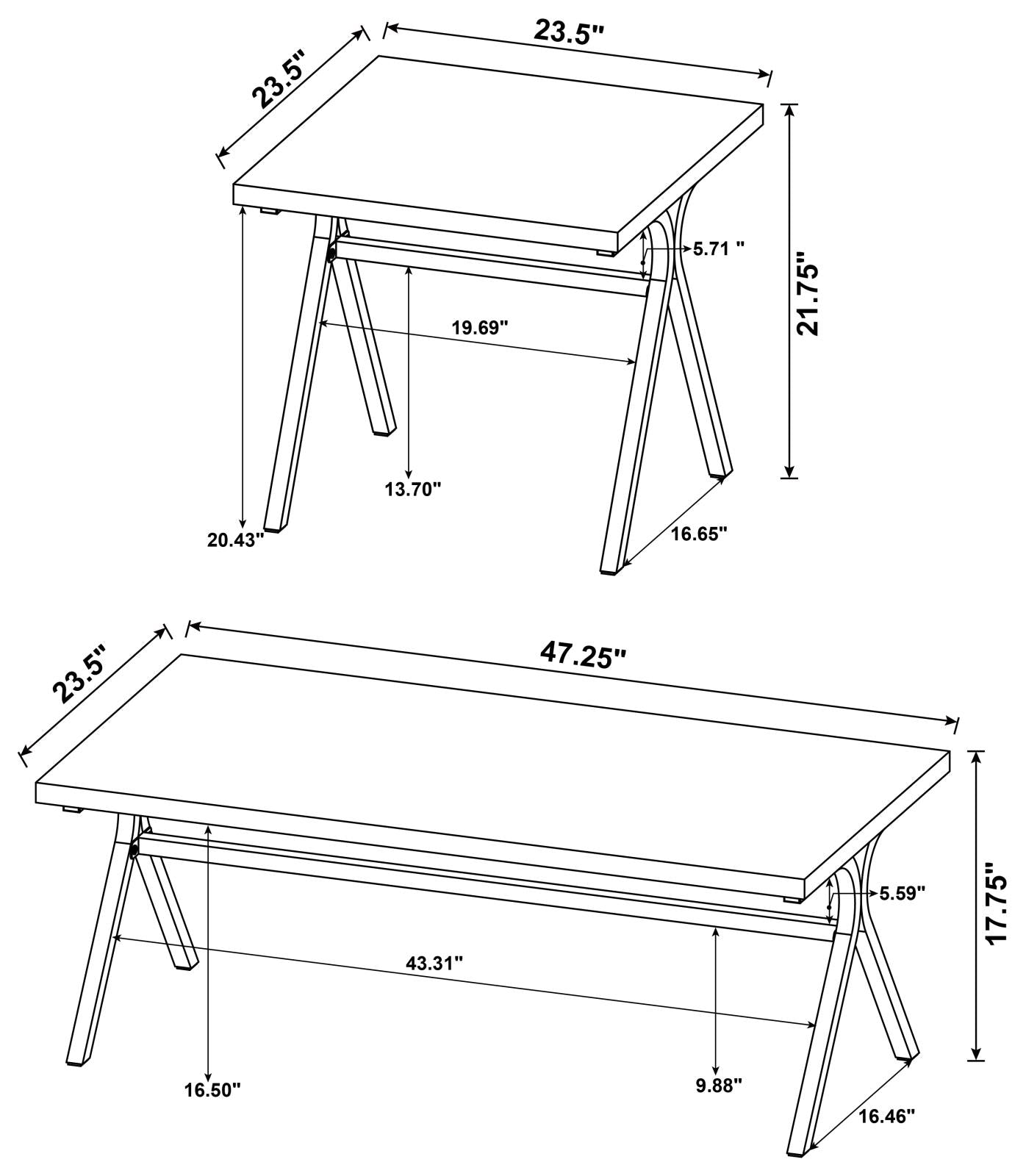Colmar 3-Piece Trestle Occasional Table Set Golden Oak/Gunmetal - 753424 - Luna Furniture - Dallas Store