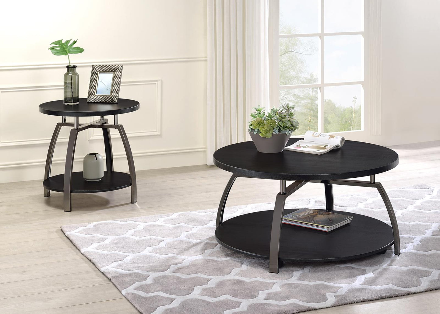 Dacre Dark Gray/Black Nickel Round Coffee Table - 722208 - Luna Furniture - Dallas Store