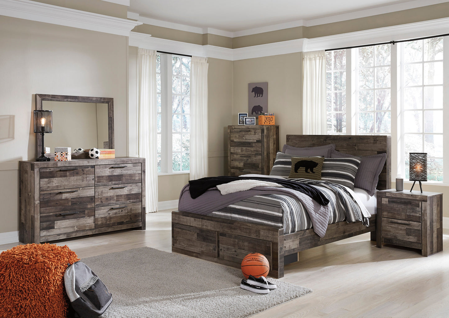 Derekson Multi Gray Footboard Storage Platform Youth Bedroom Set - SET | B200-84S | B200-87 | B200-89 | B200-31 | B200-36 | B200-92 | B100-12 - Luna Furniture - Dallas Store