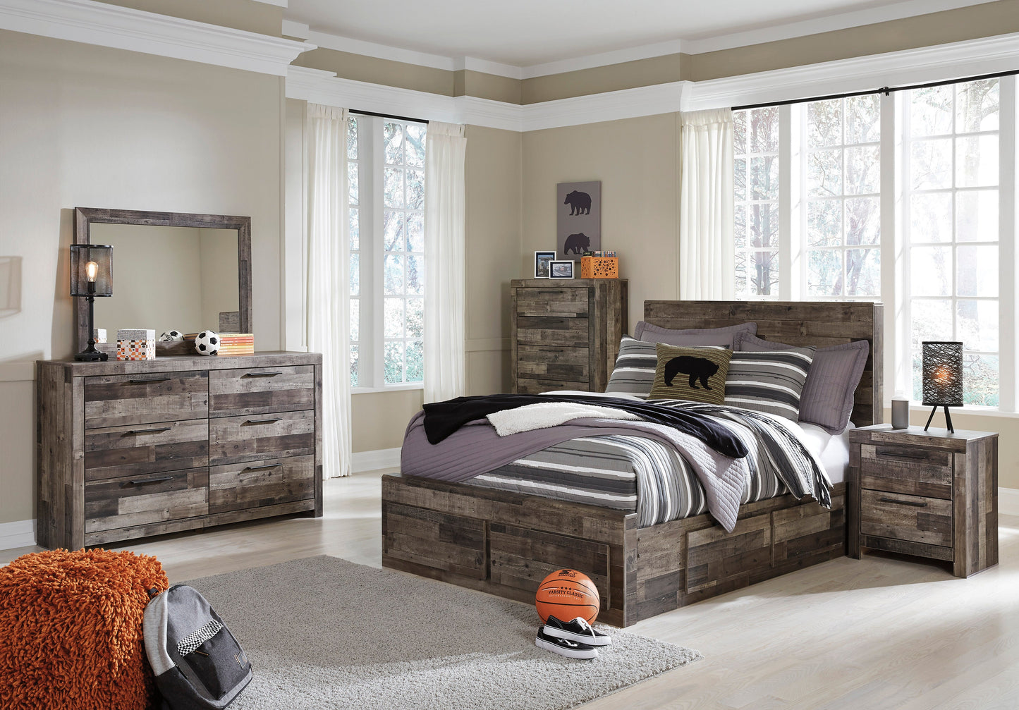 Derekson Multi Gray Side/Footboard Storage Platform Youth Bedroom Set - SET | B200-84S | B200-87 | B200-89 | B200-50 | B200-31 | B200-92 | B100-12 - Luna Furniture - Dallas Store