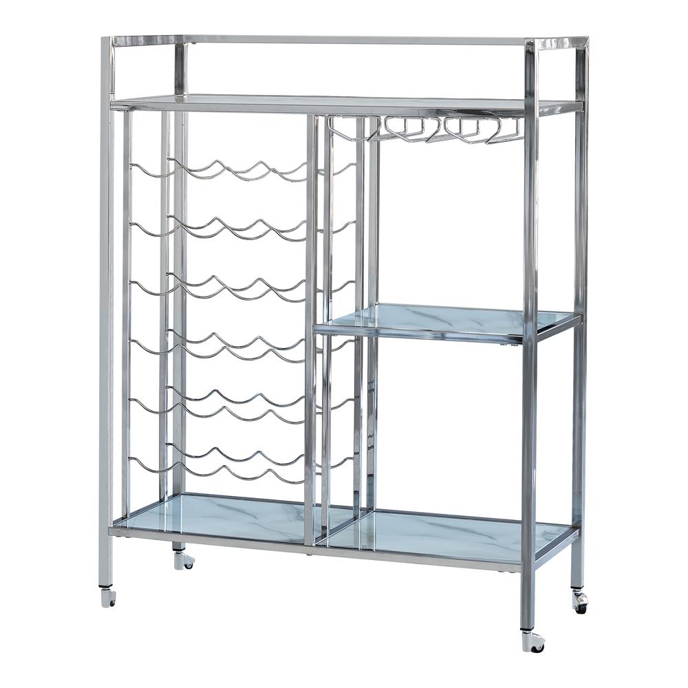 Derion Chrome Glass Shelf Serving Cart with Casters - 181370 - Luna Furniture - Dallas Store