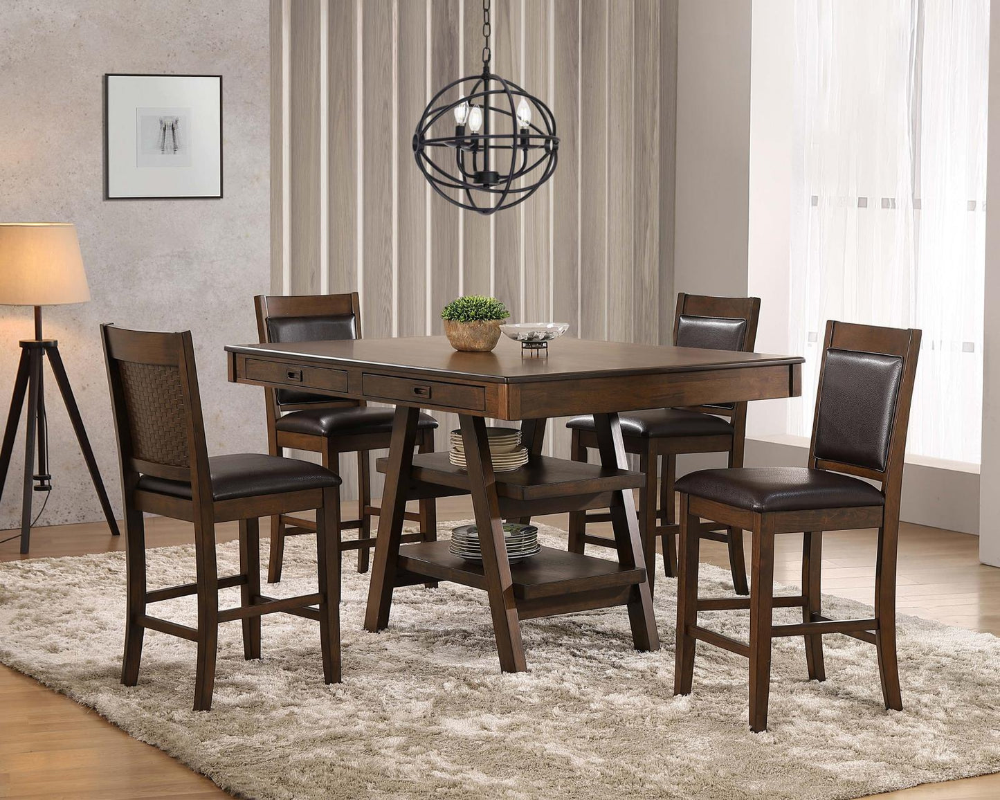 Dewey Walnut 2-Drawer Counter Height Table with Open Shelves - 115208 - Luna Furniture - Dallas Store