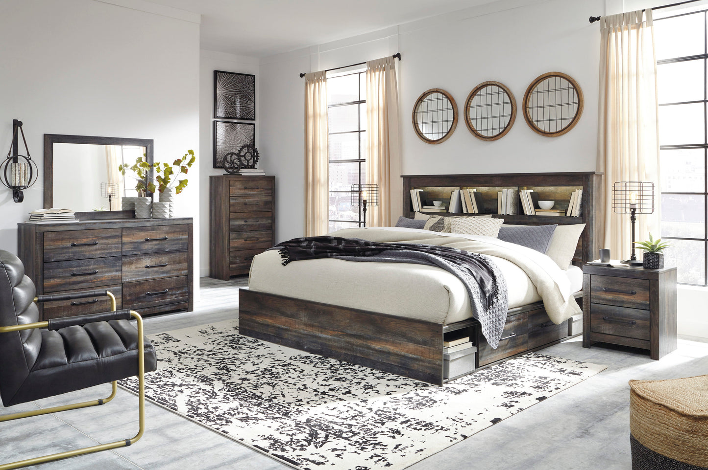 Drystan Multi Bookcase Double Side Storage Platform Bedroom Set - SET | B211-56 | B211-69 | B211-60(2) | B211-31 | B211-92 | B100-14 - Luna Furniture - Dallas Store