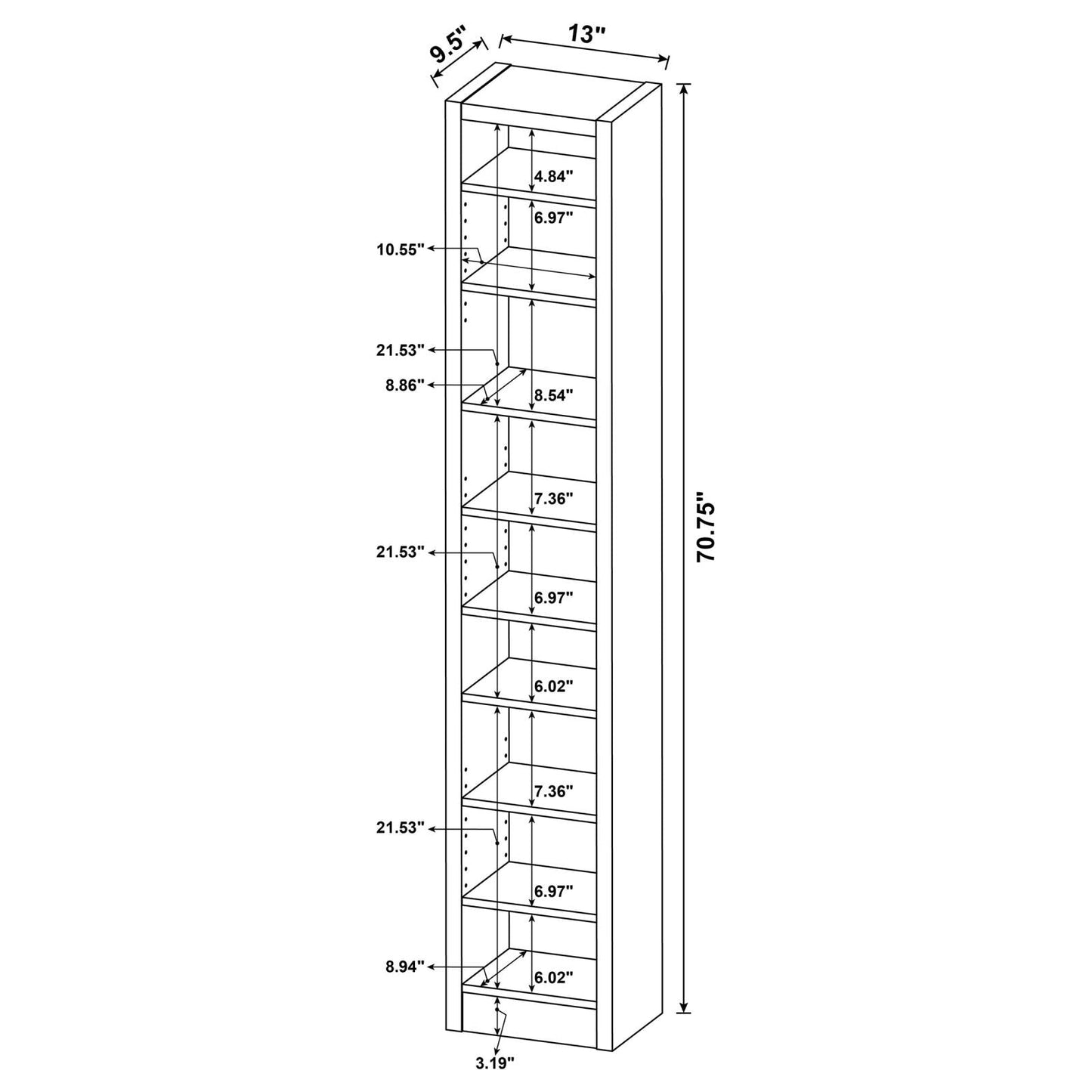 Eliam Cappuccino Rectangular Bookcase with 2 Fixed Shelves - 800285 - Luna Furniture - Dallas Store