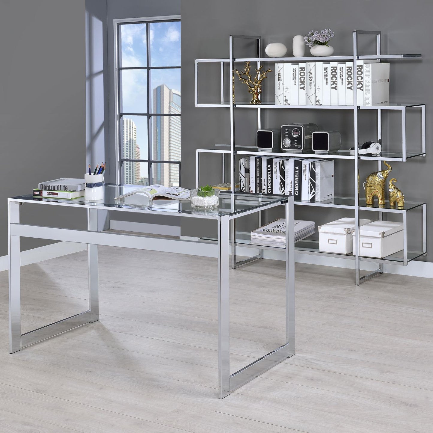Elmer Clear/Chrome 5-Shelf Bookcase - 801304 - Luna Furniture - Dallas Store