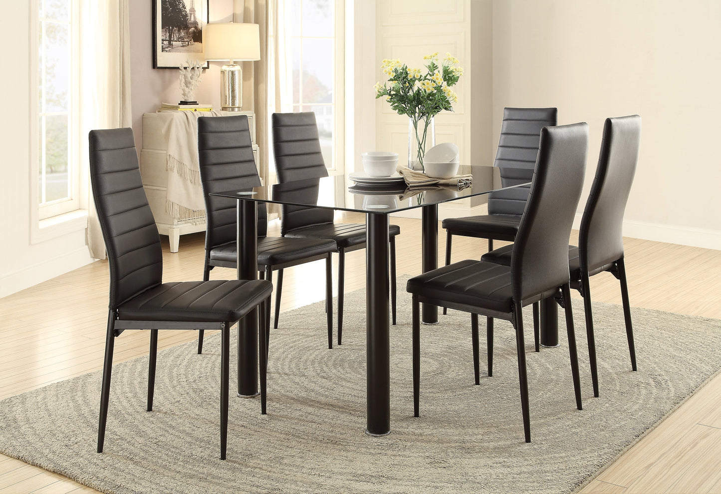 Florian Black Dining Table - SET | 5538BK | 5538BKG - Luna Furniture - Dallas Store