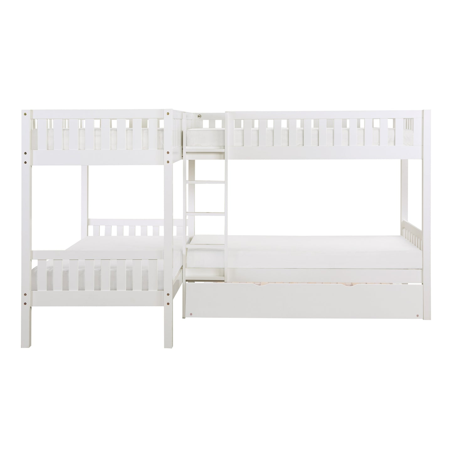 Galen White Corner Bunk Bed with Twin Trundle - SET | B2053CNW-1 | B2053CNW-2 | B2053CNW-SL | B2053W-R - Luna Furniture - Dallas Store