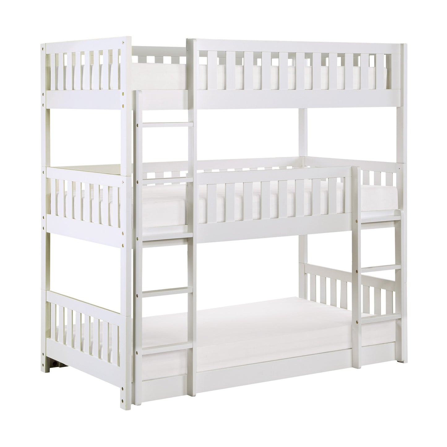Galen White Twin Triple Bunk Bed - SET | B2053TTTW-1 | B2053TTTW-2 | B2053TTTW-SL - Luna Furniture - Dallas Store