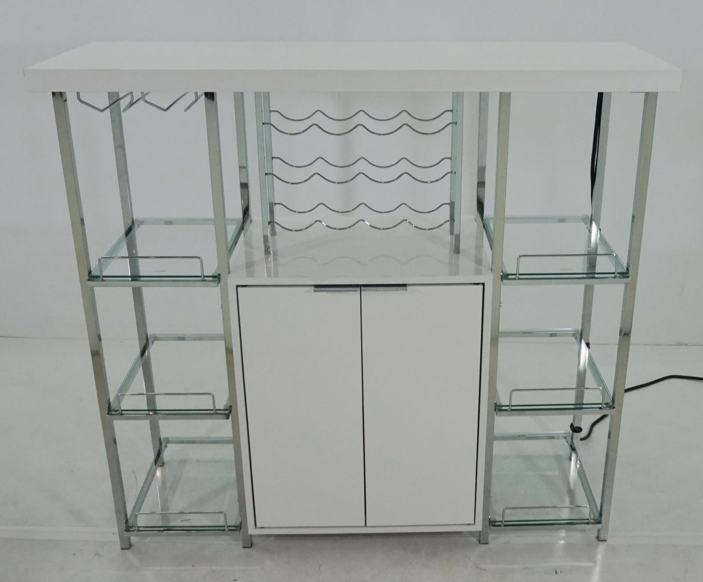 Gallimore High Glossy White/Chrome 2-Door Bar Cabinet with Glass Shelf - 182757 - Luna Furniture - Dallas Store