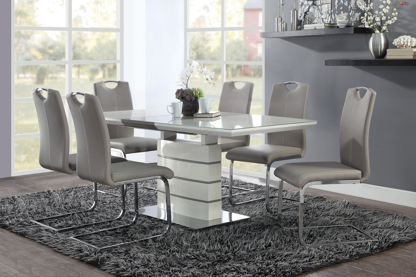 Glissand Chrome Metal/Gray Faux Leather Side Chair, Set of 2 - 5599S - Luna Furniture - Dallas Store