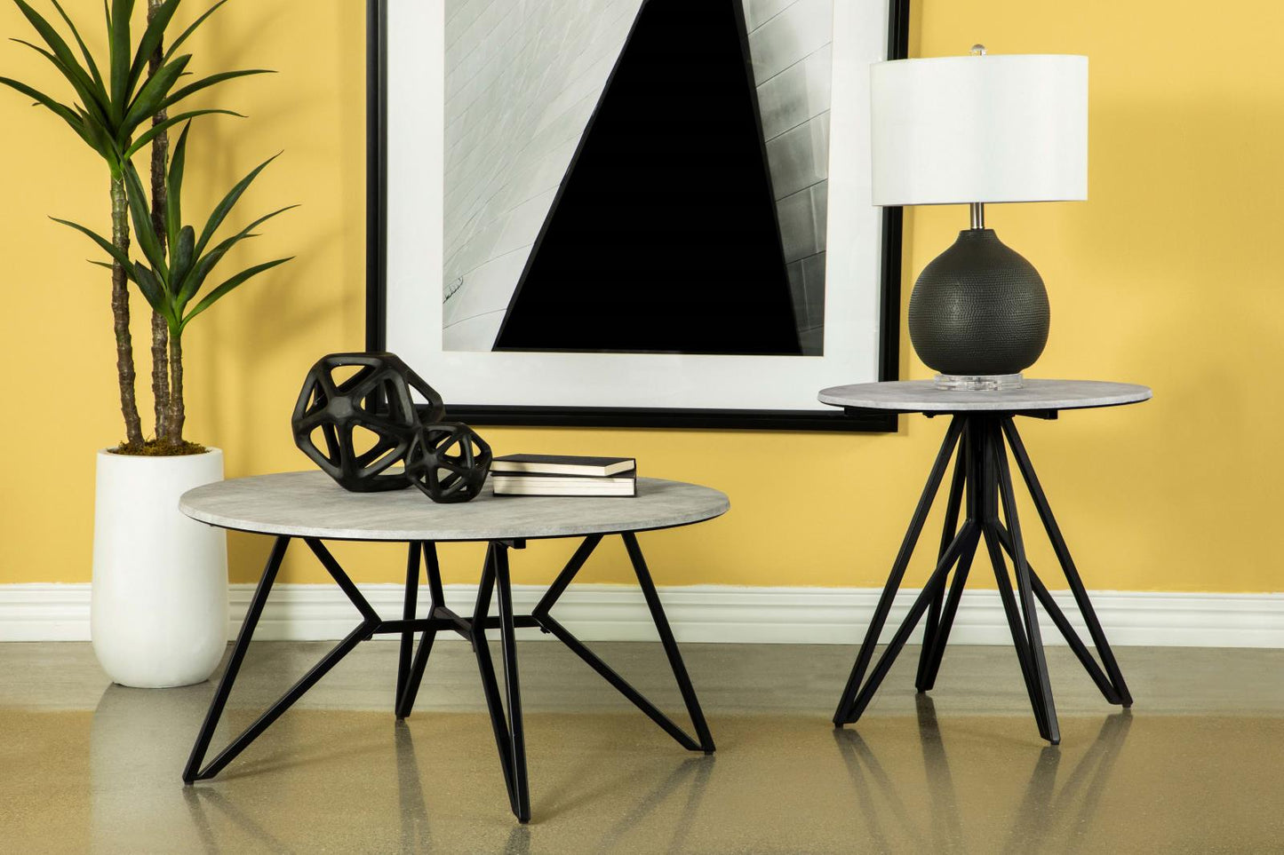 Hadi Round End Table with Hairpin Legs Cement/Gunmetal - 736177 - Luna Furniture - Dallas Store