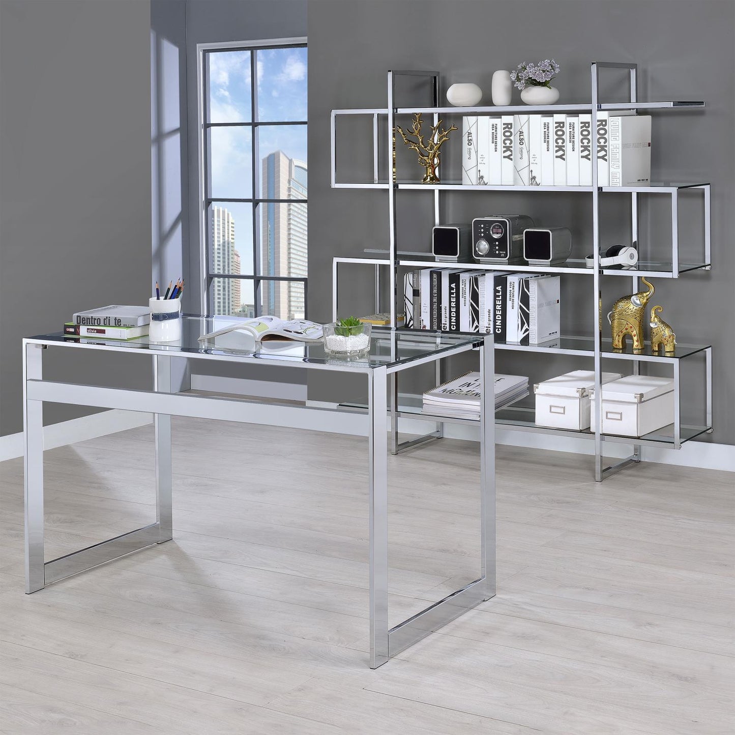 Hartford Chrome Glass Top Writing Desk - 800746 - Luna Furniture - Dallas Store