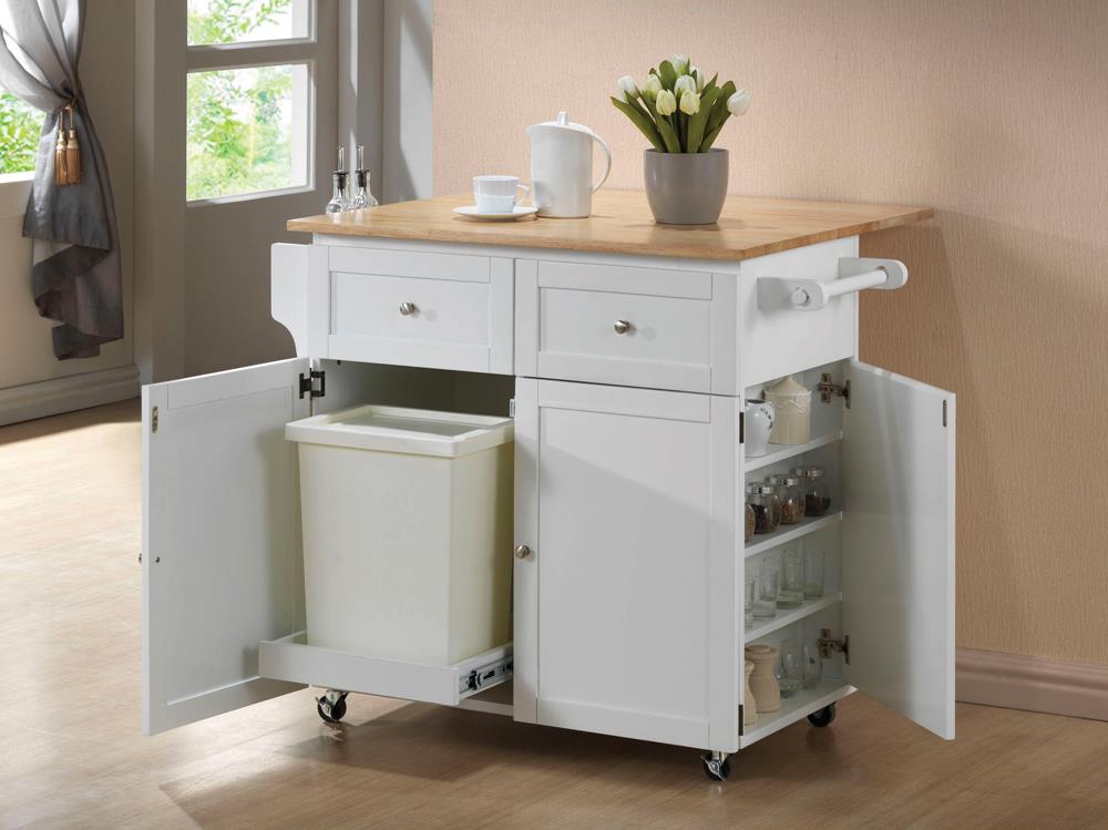 Jalen Natural Brown/White 3-Door Kitchen Cart with Casters - 900558 - Luna Furniture - Dallas Store