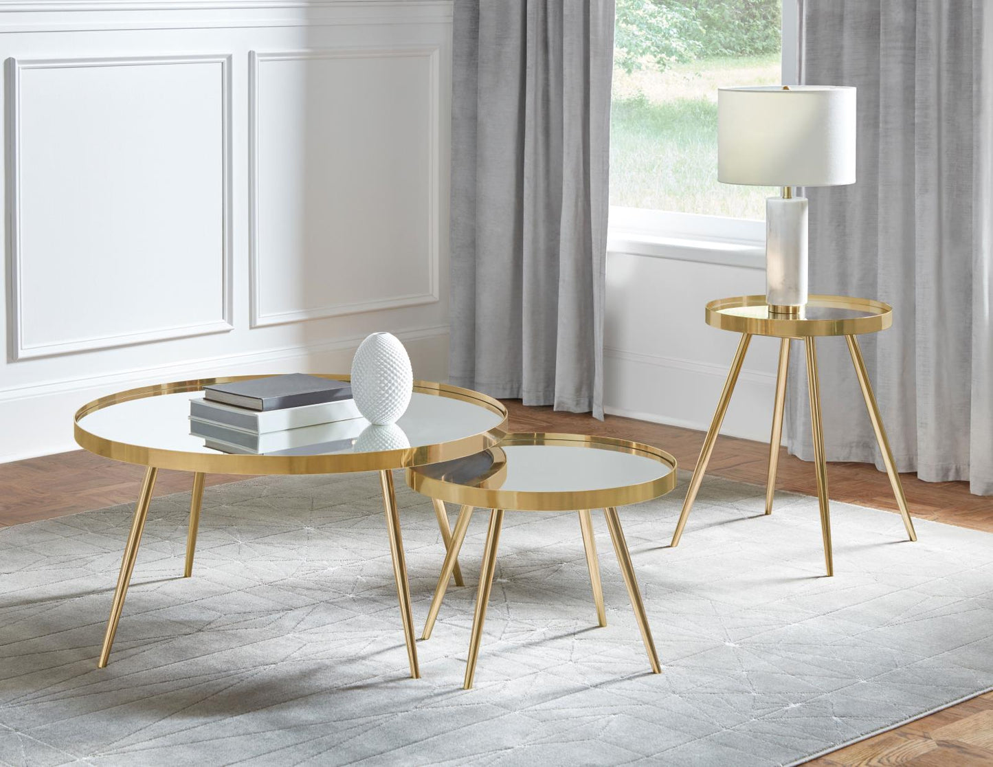 Kaelyn Round Mirror Top End Table Gold - 723917 - Luna Furniture - Dallas Store