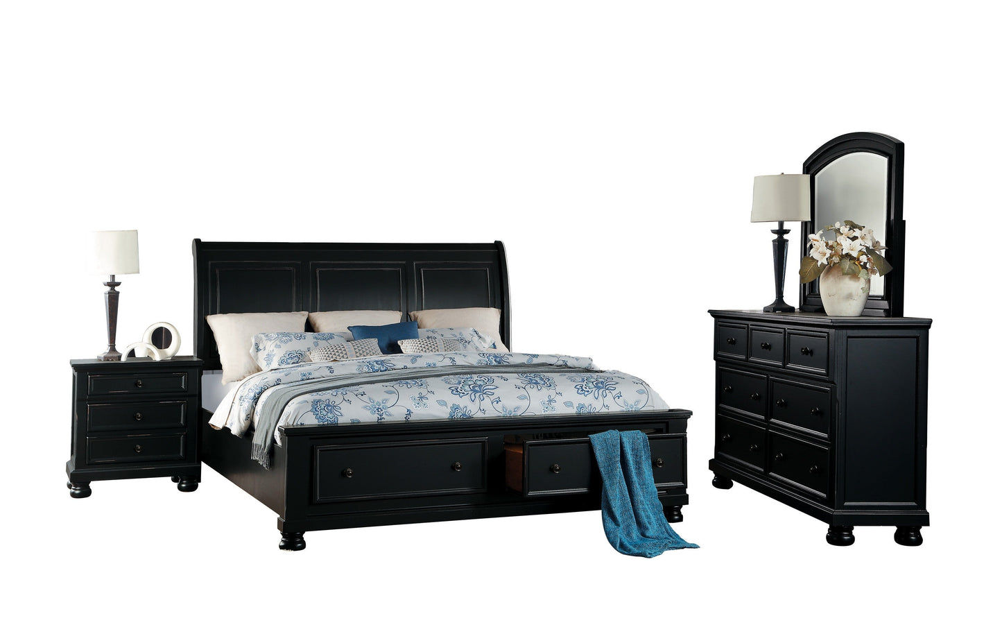 Laurelin Black Sleigh Storage Platform Bedroom Set - SET | 1714BK-3 | 1714BK-5 | 1714BK-6 | 1714BK-4 | 1714BK-9 | 1714KBK-1 | 1714KBK-2 - Luna Furniture - Dallas Store