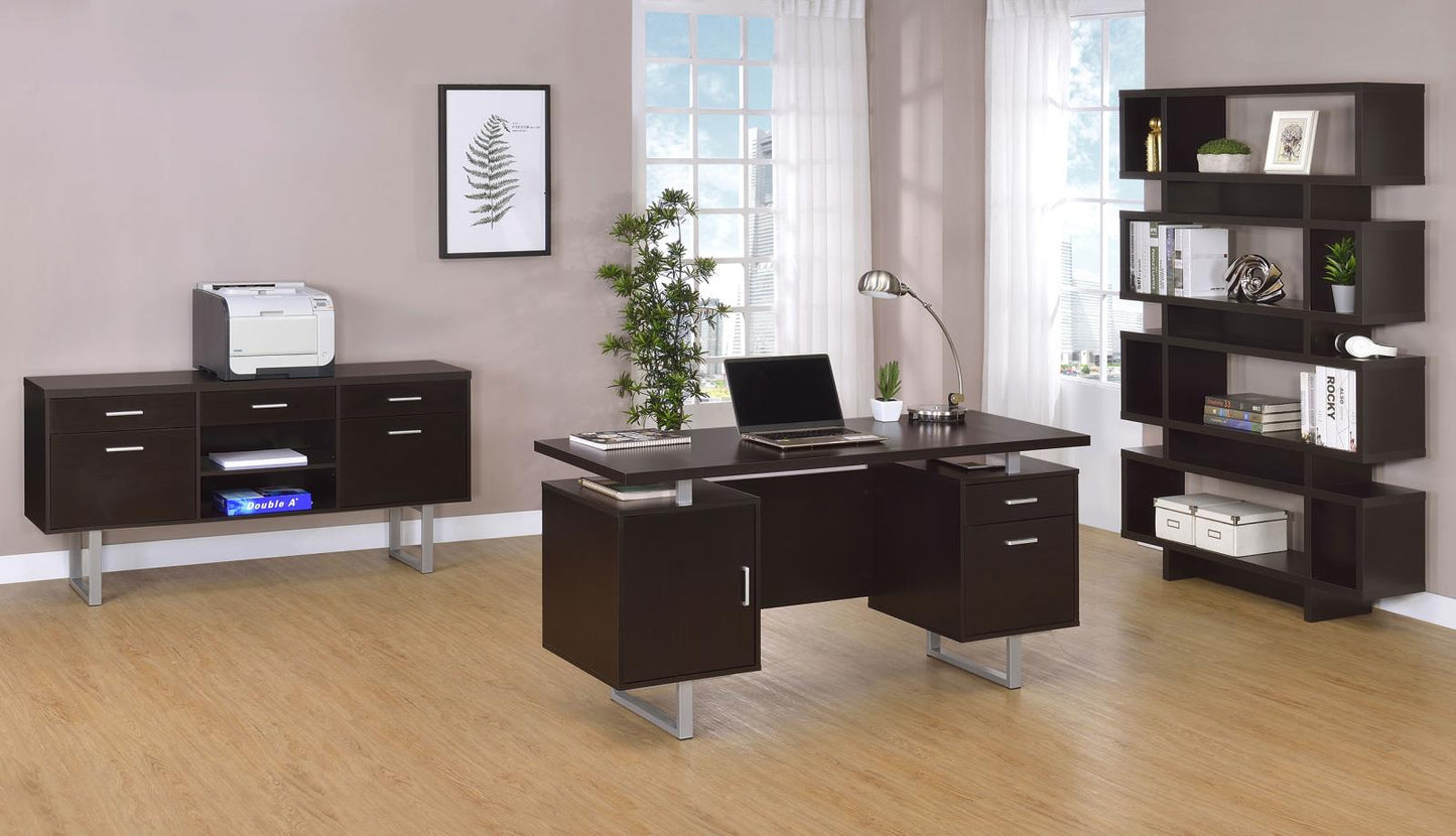 Lawtey Cappuccino Rectangular Storage Office Desk - 801521 - Luna Furniture - Dallas Store
