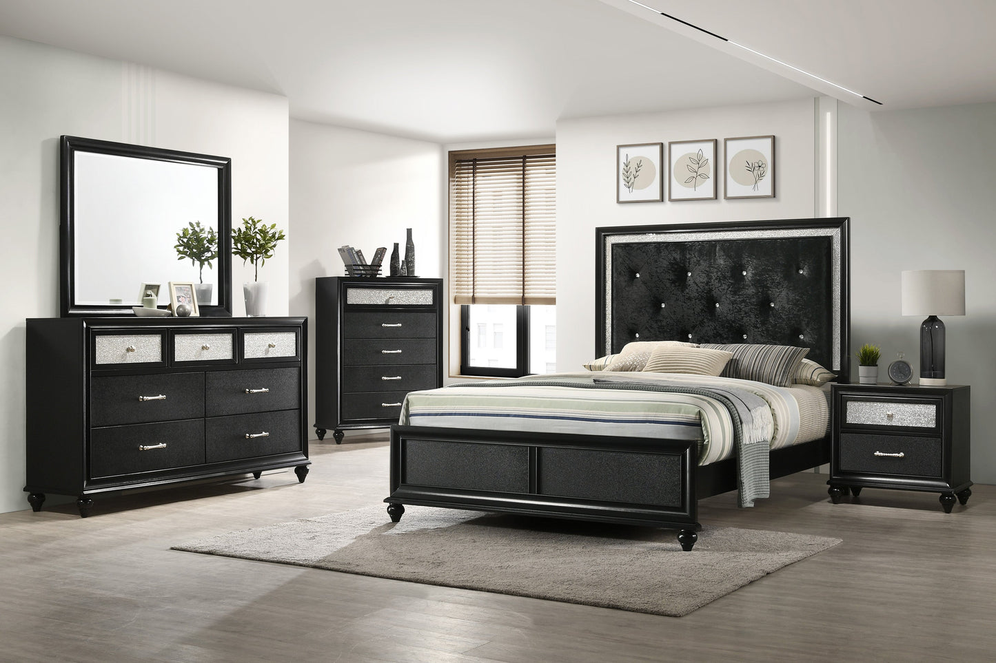 Lila Black Full Upholstered Panel Bed - SET | B4398-F-HBFB | B4398-FT-RAIL | - Luna Furniture - Dallas Store