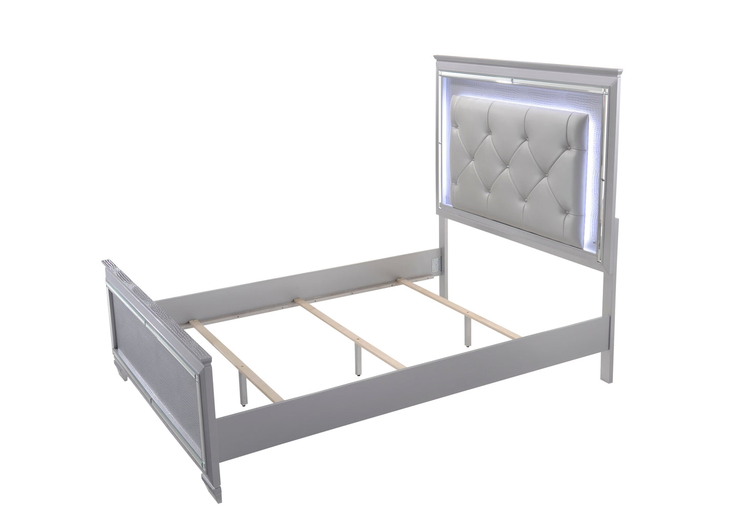 Lillian Silver Queen LED Upholestered Bed - SET | B7100-Q-HB | B7100-Q-FB | B7100-KQ-RAIL - Luna Furniture - Dallas Store