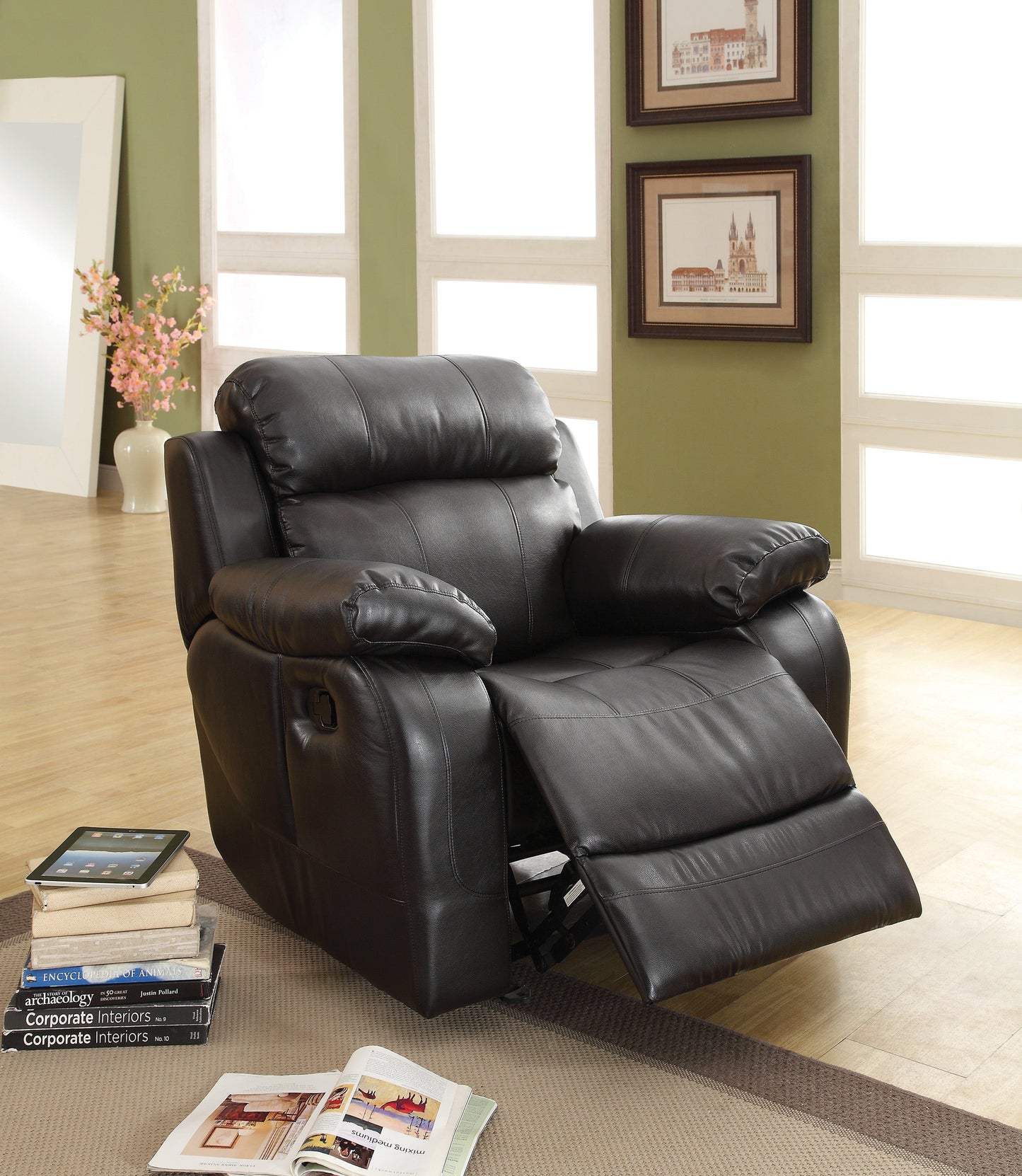 Marille Black Bonded Leather Reclining Chair - 9724BLK-1 - Luna Furniture - Dallas Store