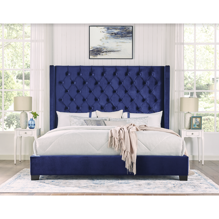 Melody Blue Velvet King Upholstered Bed - SH229KBLU-1 - Luna Furniture - Dallas Store