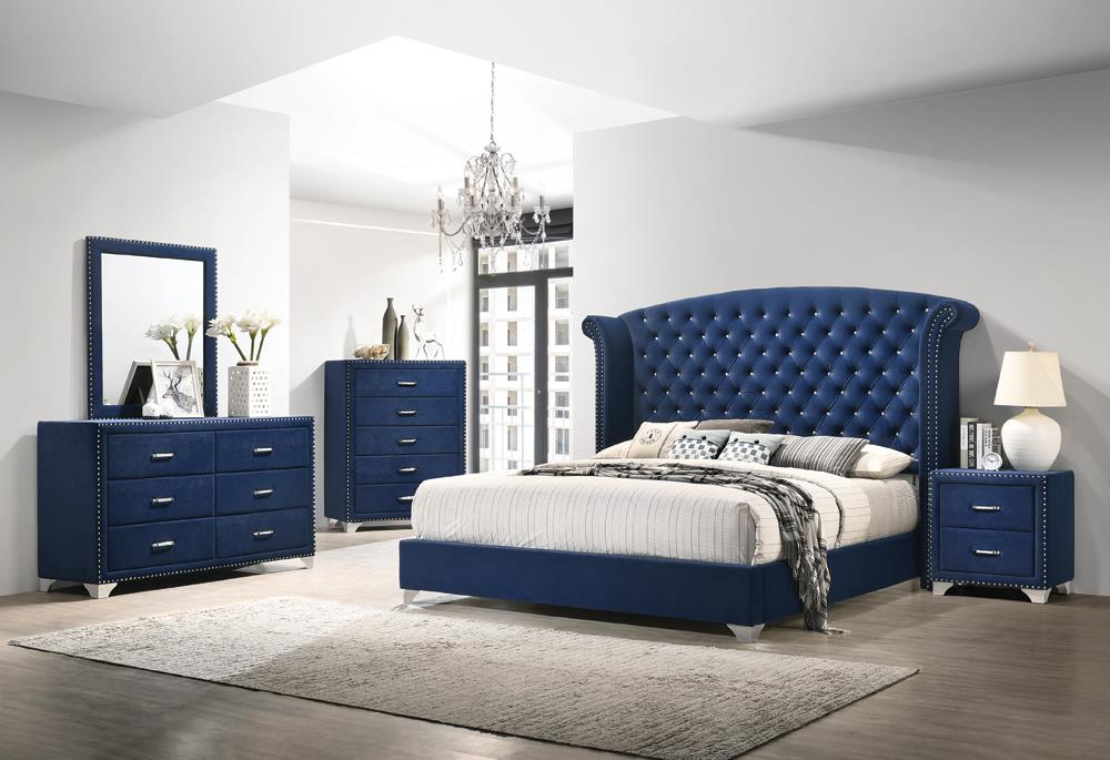 Melody Eastern King Wingback Upholstered Bed Pacific Blue - 223371KE - Luna Furniture - Dallas Store