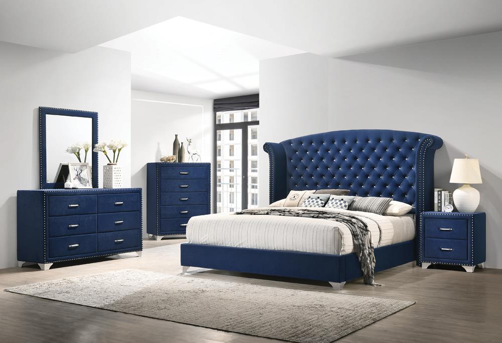 Melody Queen Wingback Upholstered Bed Pacific Blue - 223371Q - Luna Furniture - Dallas Store