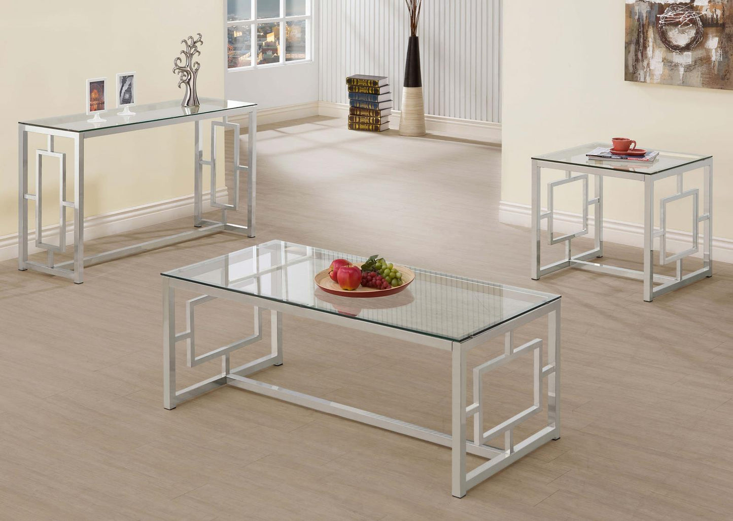 Merced Square Tempered Glass Top End Table Nickel - 703737 - Luna Furniture - Dallas Store