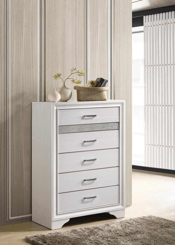 Miranda White/Rhinestone 5-Drawer Chest - 205115 - Luna Furniture - Dallas Store