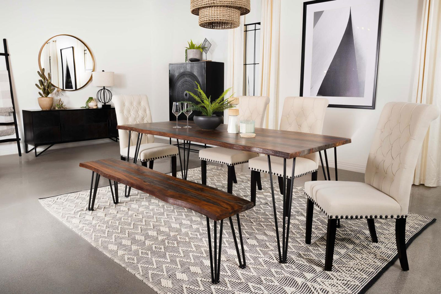 Neve Sheesham Gray/Gunmetal Live-edge Dining Table with Hairpin Legs - 193861 - Luna Furniture - Dallas Store