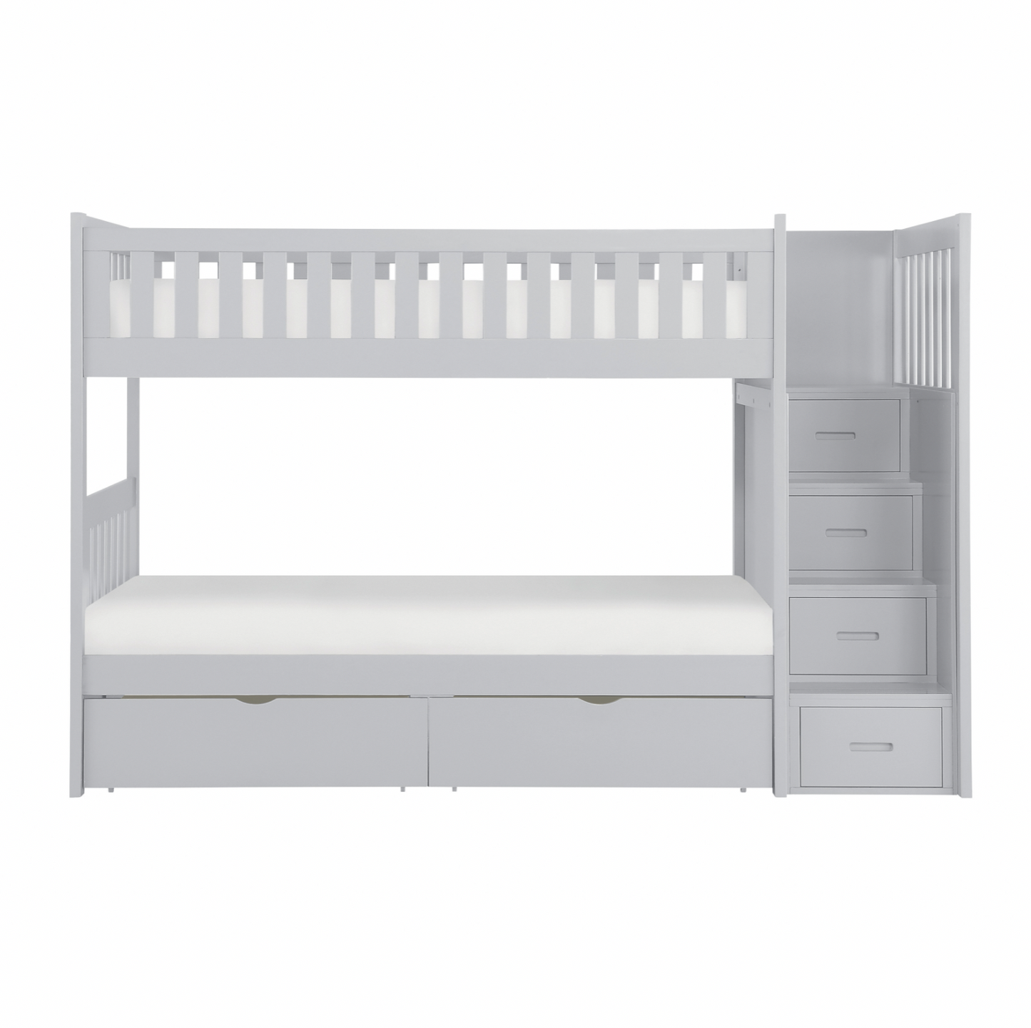 Orion Gray Twin/Twin Step Bunk Bed with Storage Boxes - SET | B2063SB-1 | B2063SB-2 | B2063SB-3 | B2063SB-SL | B2063-T - Luna Furniture - Dallas Store