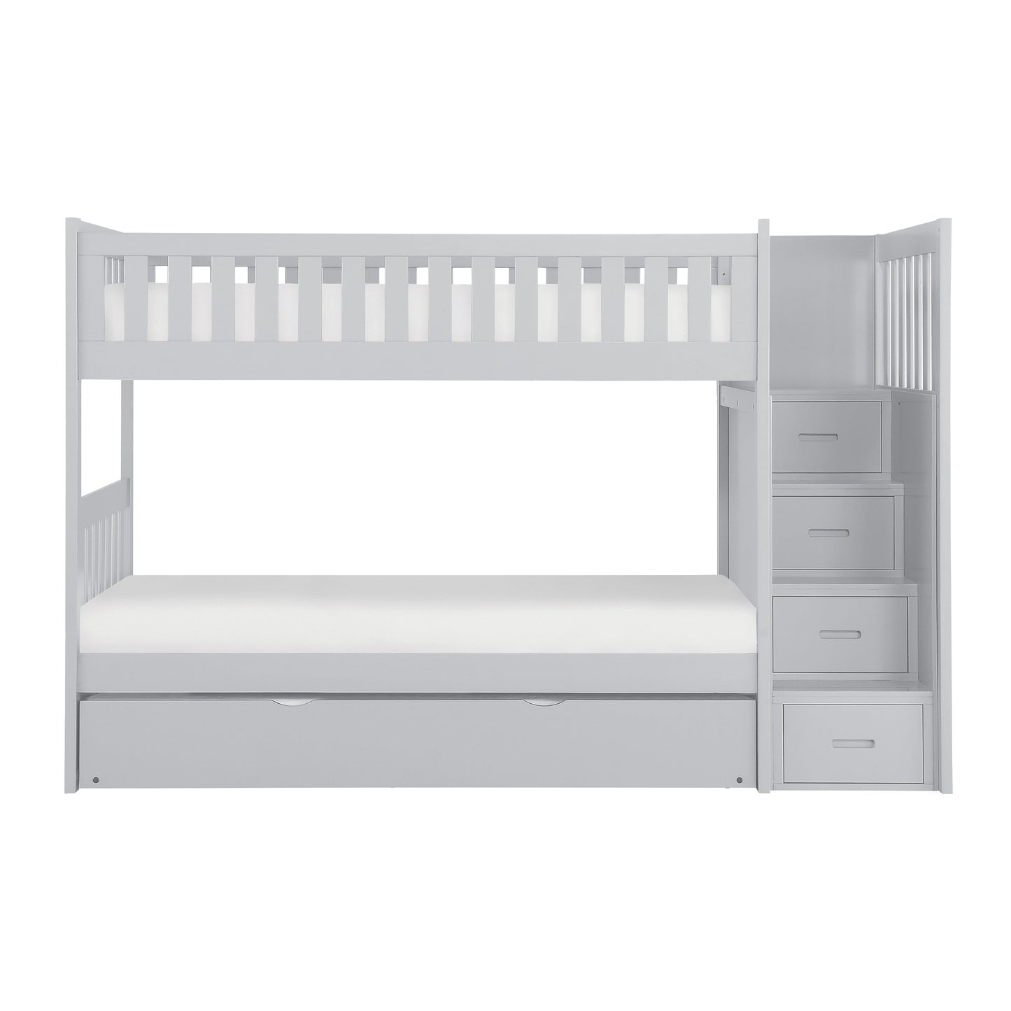 Orion Gray Twin/Twin Step Bunk Bed with Twin Trundle - SET | B2063SB-1 | B2063SB-2 | B2063SB-3 | B2063SB-SL | B2063-R - Luna Furniture - Dallas Store
