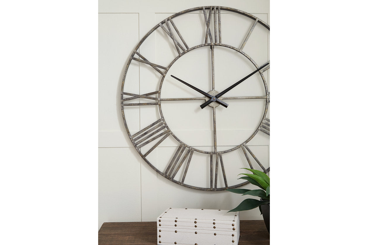 Paquita Antique Silver Wall Clock - A8010237 - Luna Furniture - Dallas Store