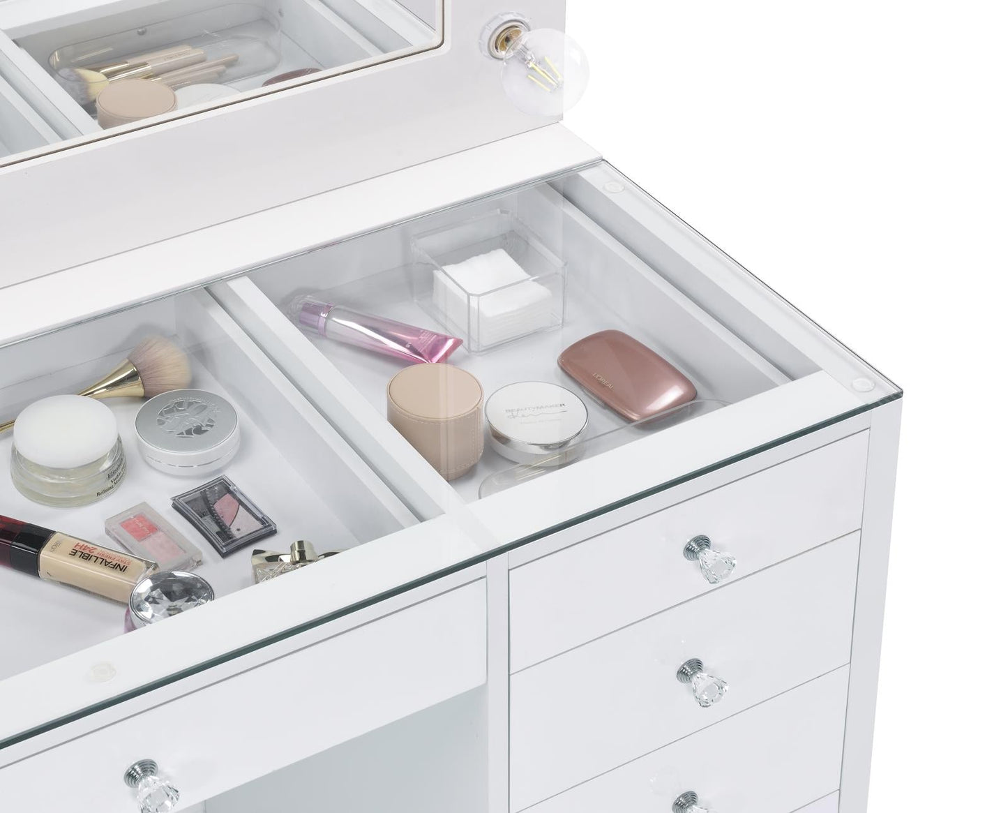 Percy 7-Drawer Glass Top Vanity Desk with Lighting White - 931143 - Luna Furniture - Dallas Store
