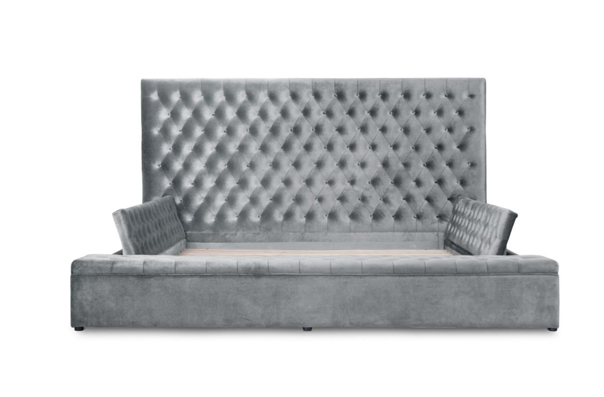 Prague Gray Velvet King Upholstered Storage Platform Bed - SET | SH250GRYK-1 | SH250GRYK-2 | SH250GRYK-3EK - Luna Furniture - Dallas Store