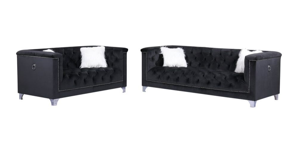 Prince Velvet Black Living Room Set - PRINCE 2pc - Luna Furniture - Dallas Store
