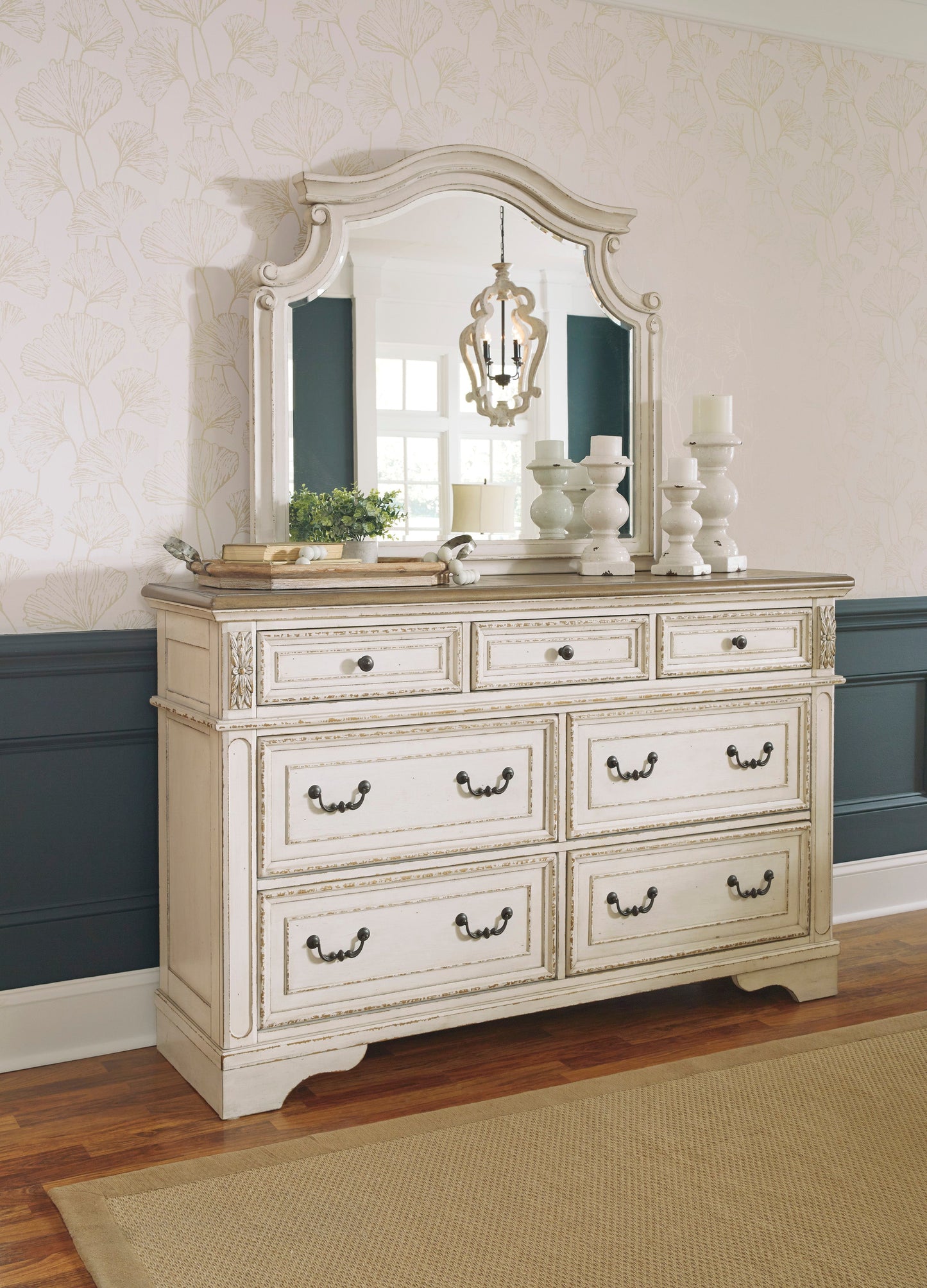 Realyn Chipped White Upholstered Panel Bedroom Set - SET | B743-54 | B743-57 | B743-96 | B743-31 | B743-36 - Luna Furniture - Dallas Store