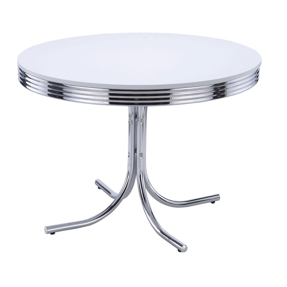 Retro Glossy White/Chrome Round Dining Table - 2388 - Luna Furniture - Dallas Store