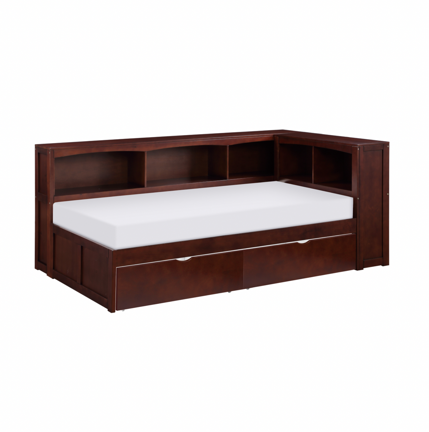 Rowe Dark Cherry Twin Bookcase Corner Bed with Storage Boxes - SET | B2013BCDC-1 | B2013BCDC-2 | B2013BCDC-BC | B2013DC-T - Luna Furniture - Dallas Store
